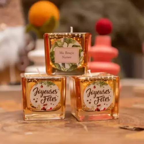 Bougie pailletée de Noël petit modèle carré