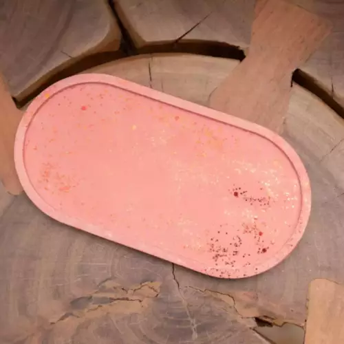Vide poche ovale petit plateau en Jesmonite | rose avec paillettes