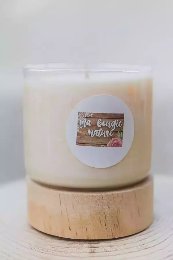 Bougie verre et bois à la cannelle