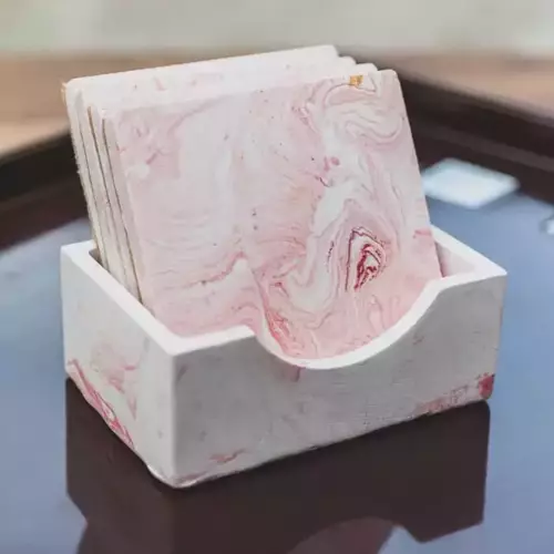 Porte sous verres contenant six sous verres en jesmonite fait main