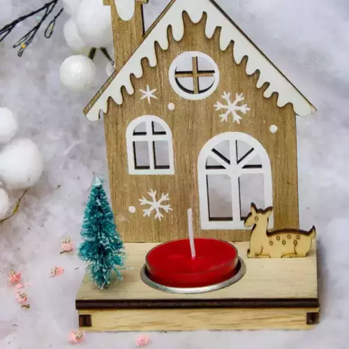 Bougeoirs en bois modèle maison